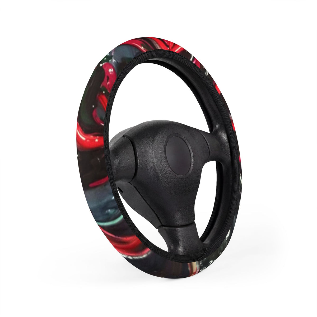 Steering Wheel Cover — Red & Black Abstract Swirl