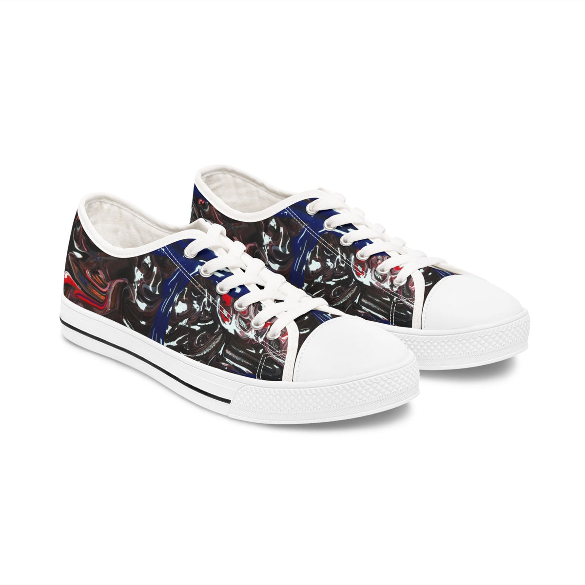 Low Top Sneakers — Abstract Metallic Swirl Graphic Women’s Canvas Shoes