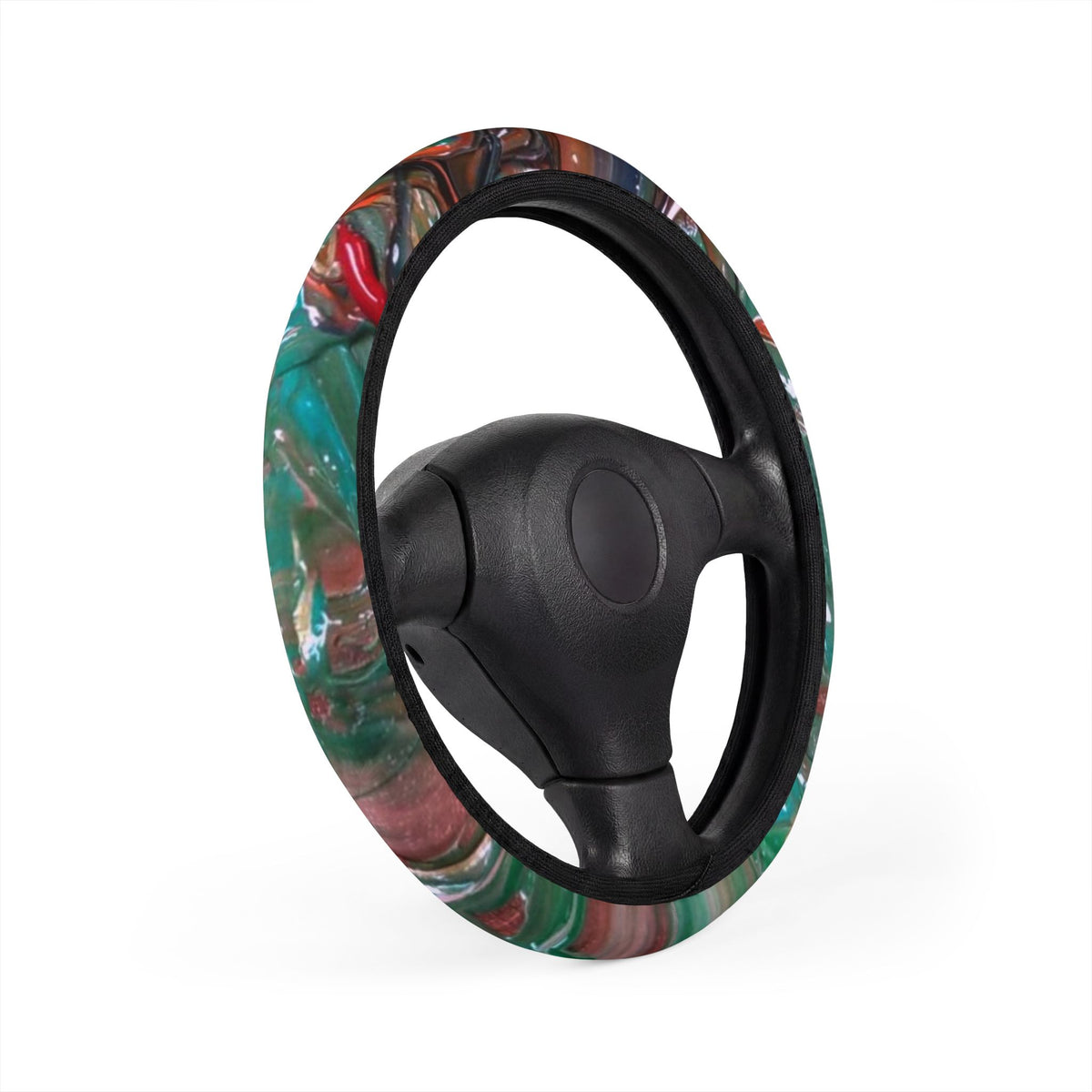 Steering Wheel Cover — Marble Swirl Teal & Burgundy Car Grip