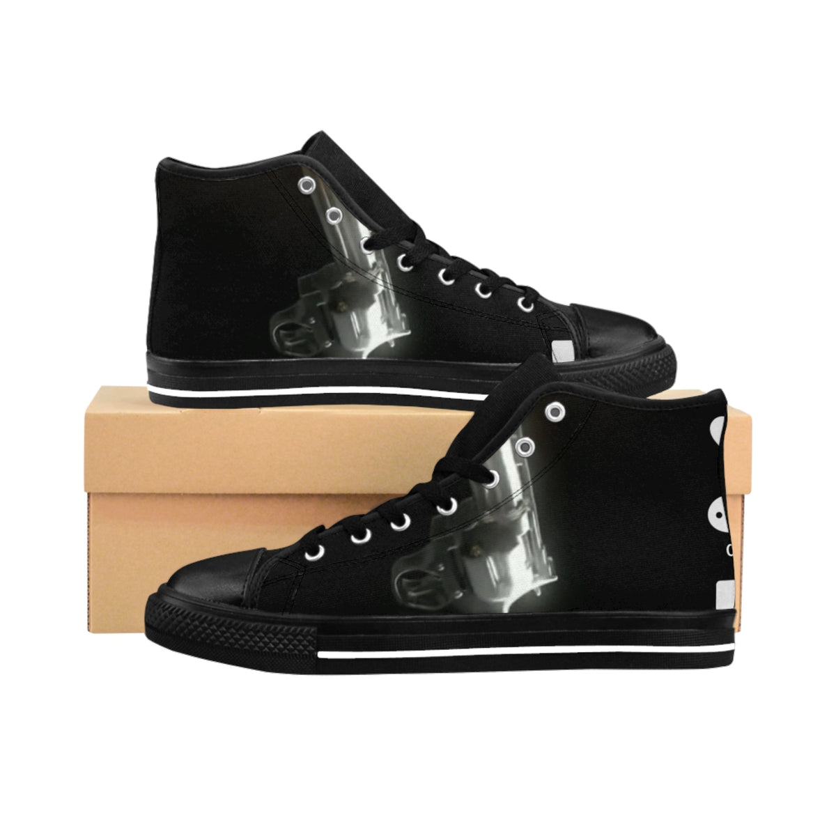 High-Top Sneakers — Vintage Camera & Warm Typography Print Printify