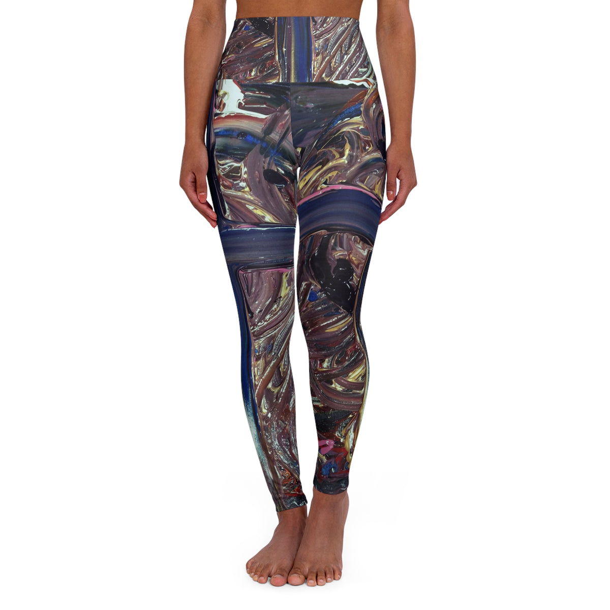 Abstract Metallic Swirl High-Waisted Yoga Leggings