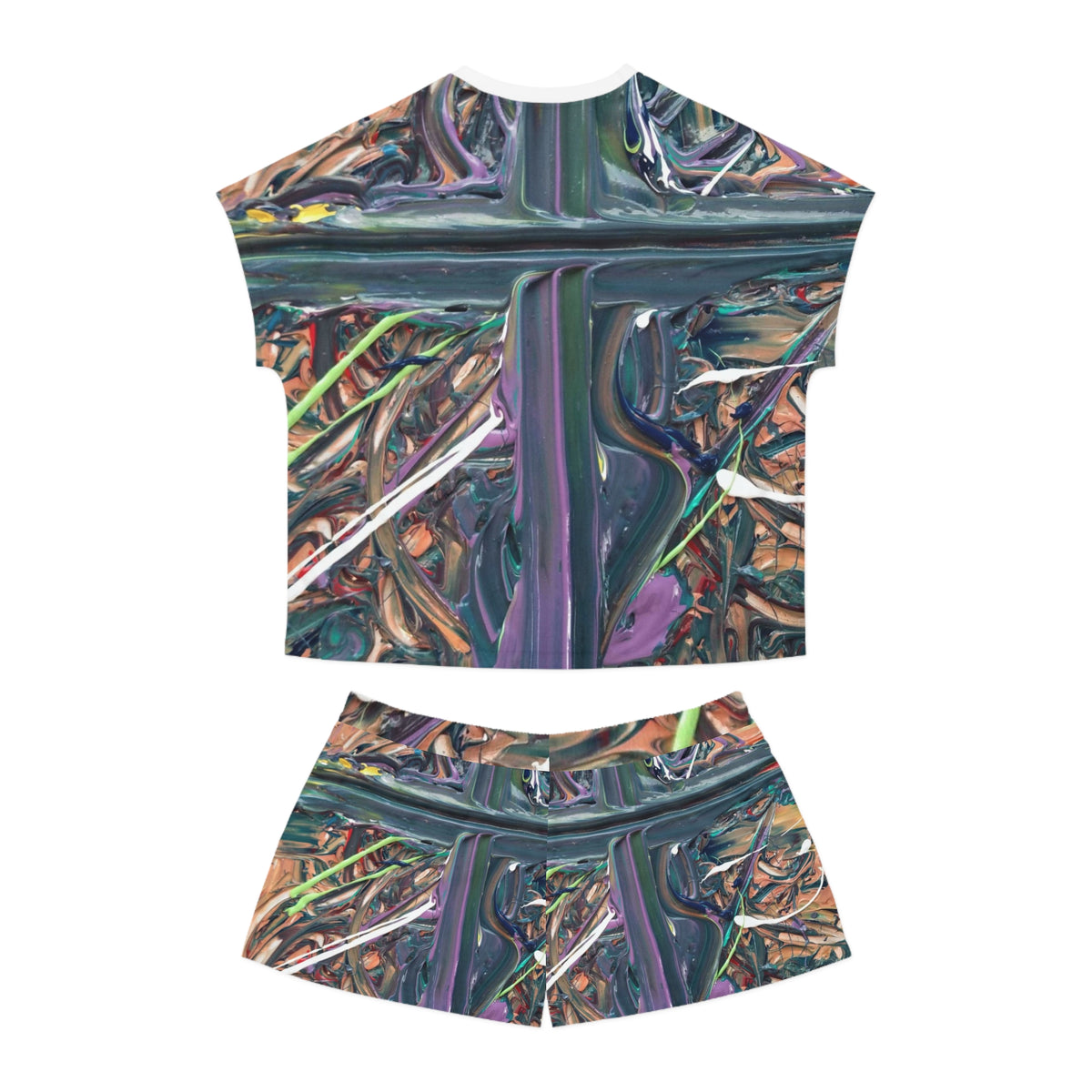 Women's Short Pajama Set — Abstract Oil Paint Swirl Print