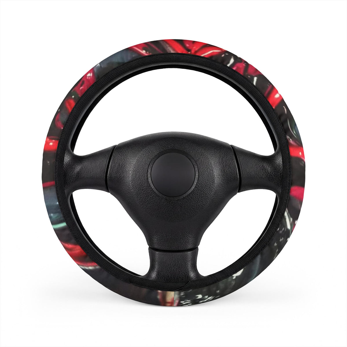 Steering Wheel Cover — Red & Black Abstract Swirl