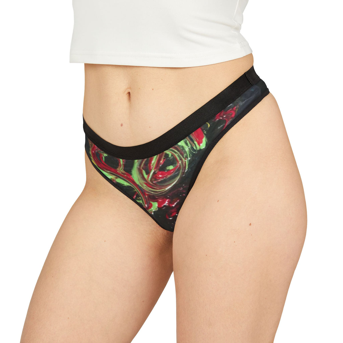 Abstract Neon Roses Women's Thong – Floral All-Over-Print Lingerie