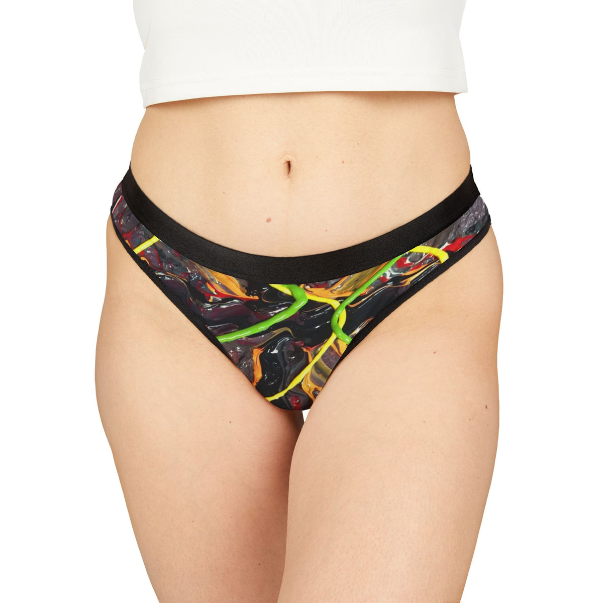 Abstract Neon Drip Women's Thong - Colorful Art Print AOP