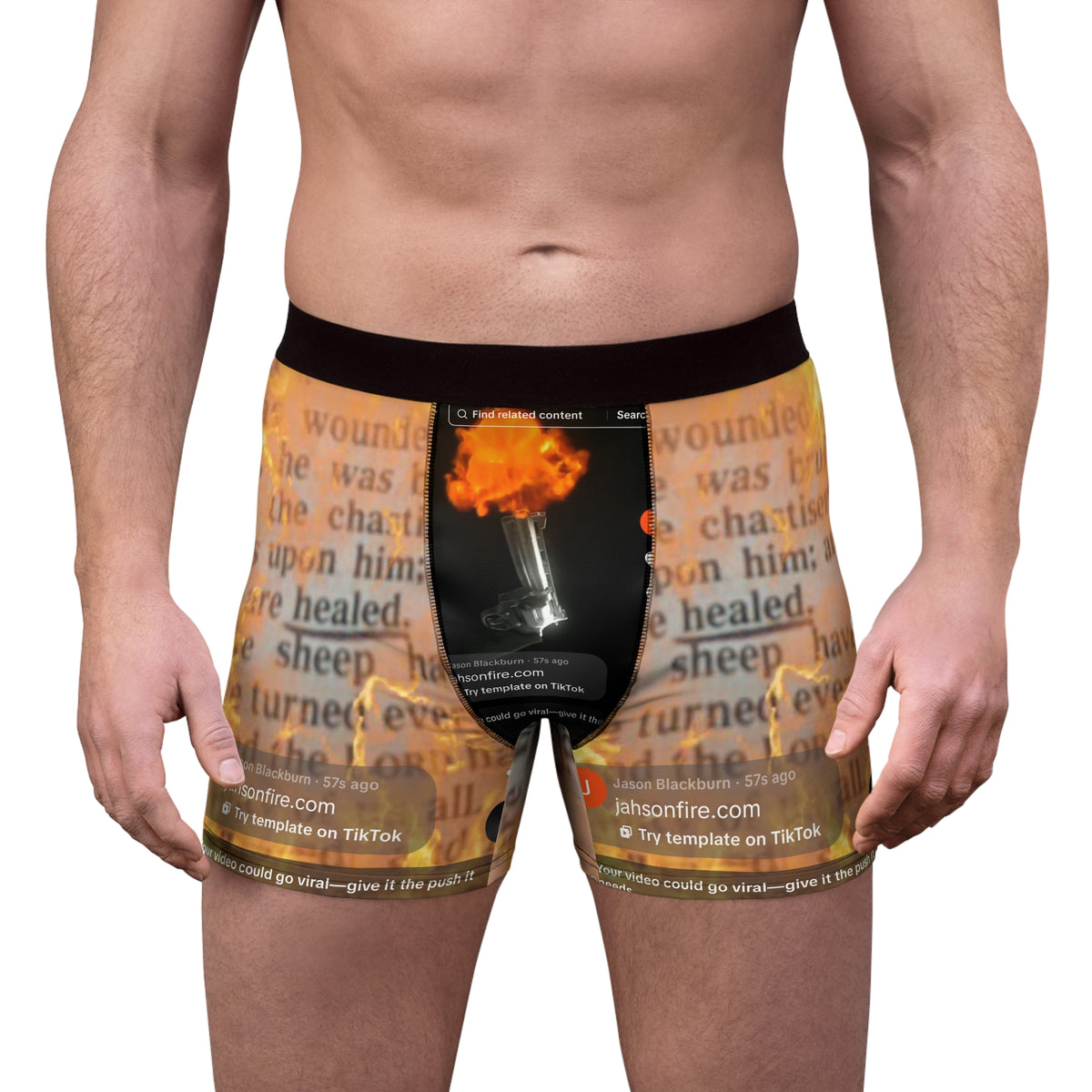Fiery Scripture Boxer Briefs — 'Healed' Vintage Bible Text AOP