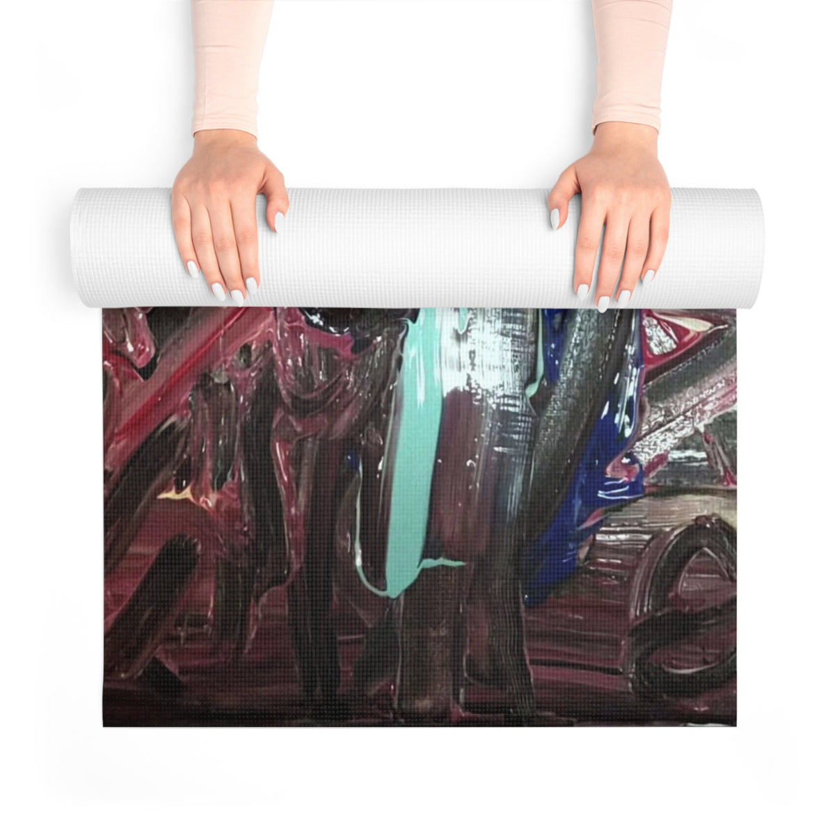 Abstract Cross Foam Yoga Mat — Metallic Teal & Rose Artistic Fitness Mat