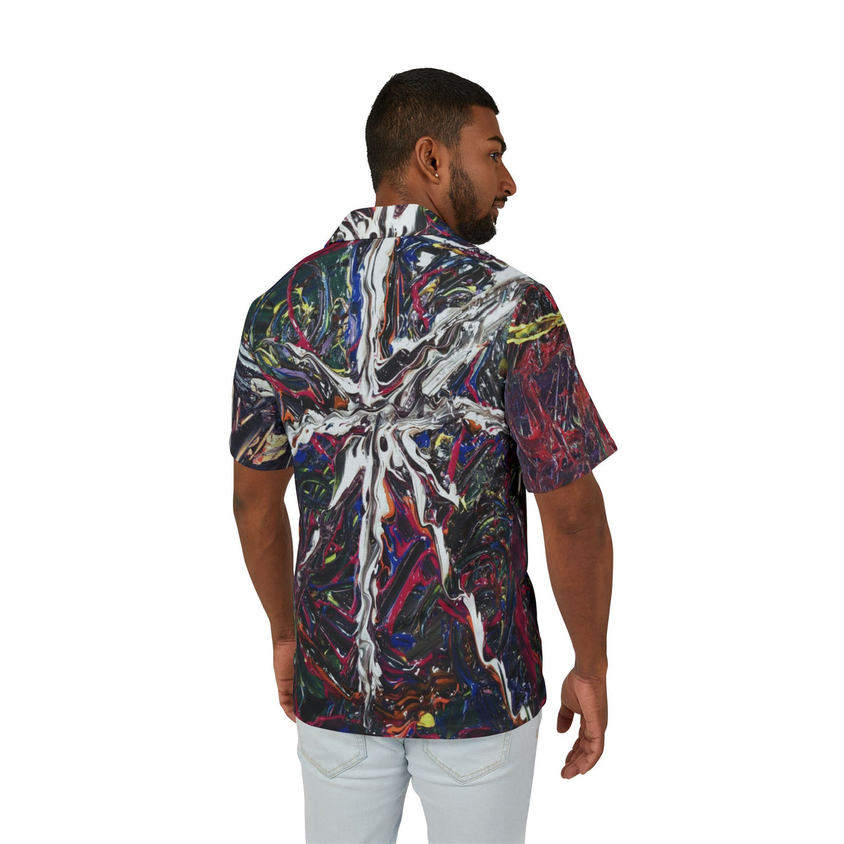 Abstract Starburst Hawaiian Camp Shirt — Bold Multicolor AOP
