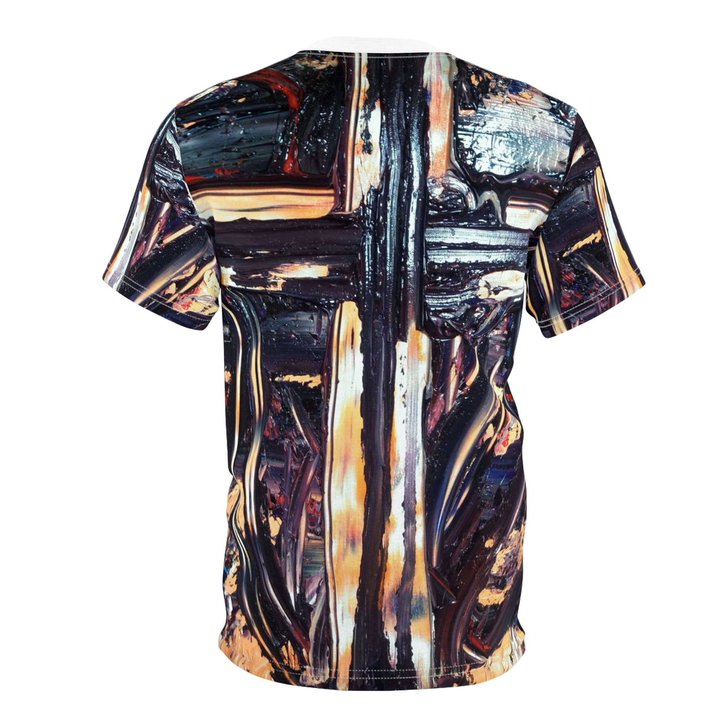 Abstract Oil Paint Cross Tee — All-Over Print Artistic T-Shirt