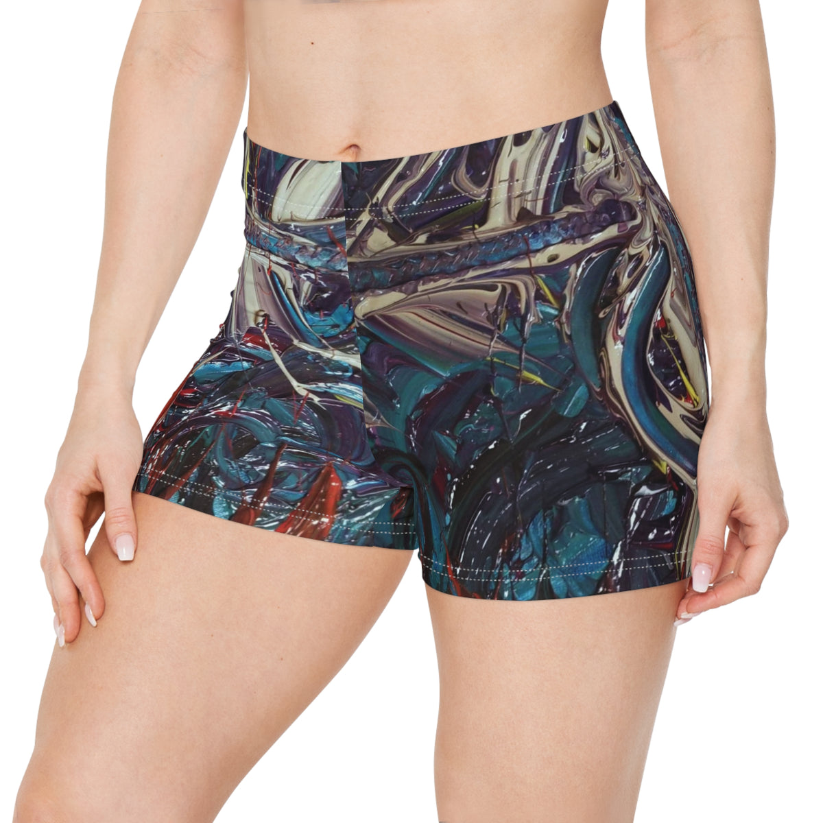 Abstract Paint Swirl Women's Shorts - Colorful Artistic AOP Activewear
