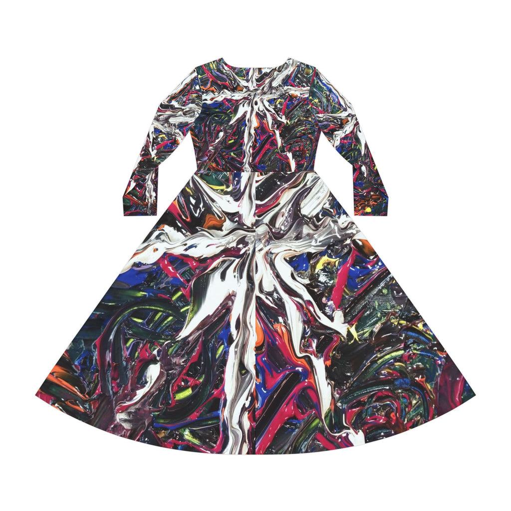 Abstract Swirl Long-Sleeve Dance Dress – Vibrant All-Over Print