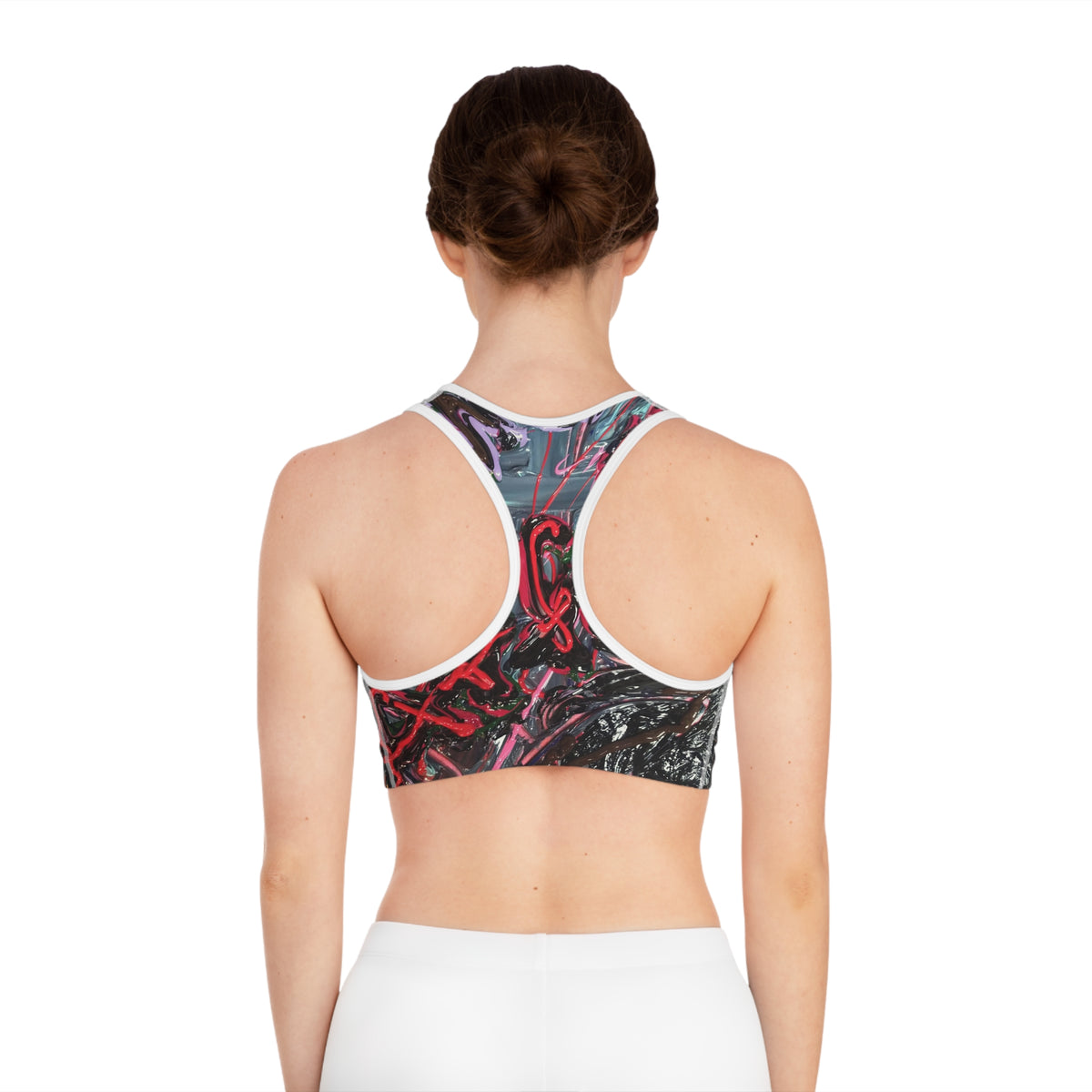 Abstract Red Heart All-Over-Print Sports Bra — Valentine Athletic Crop Top