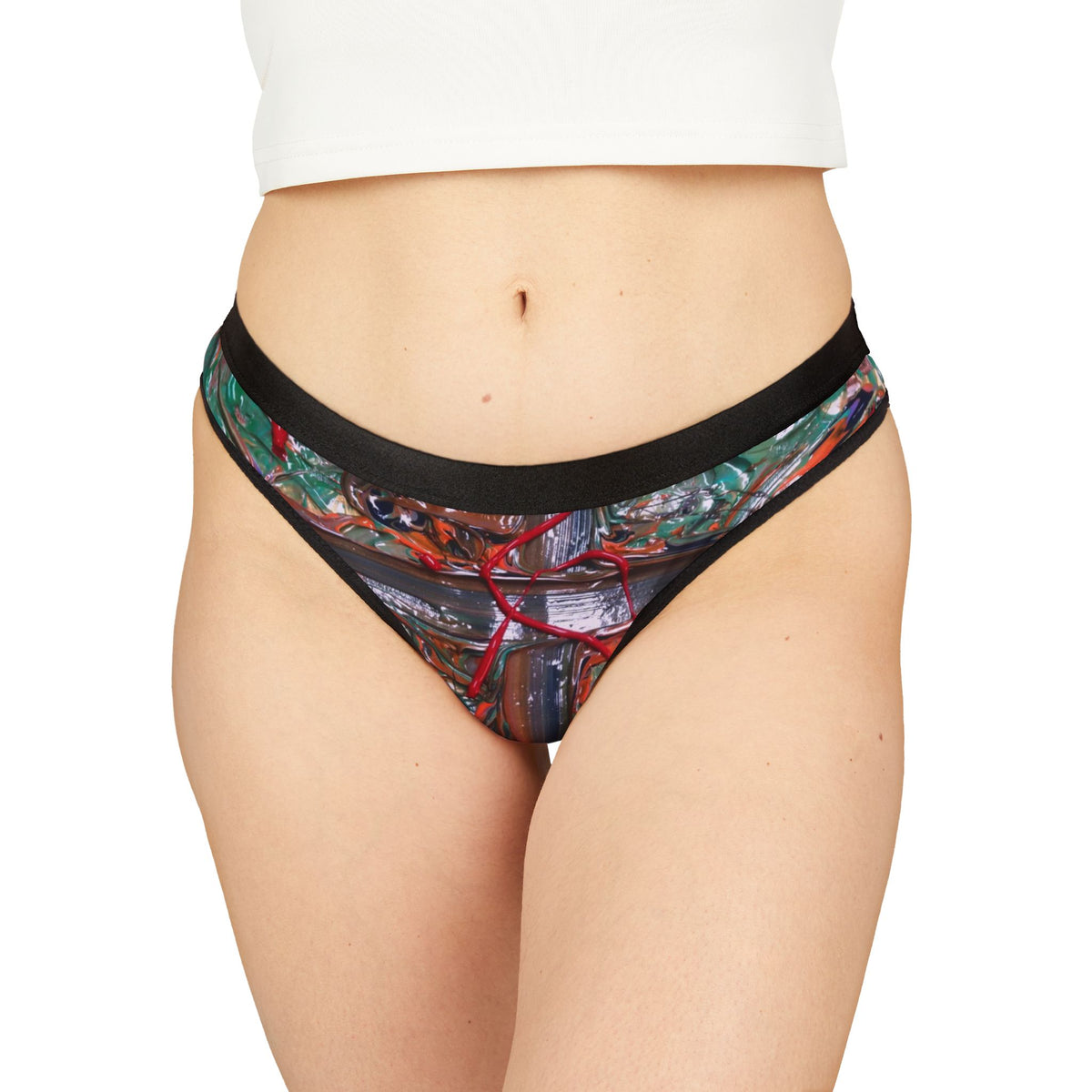 Women's Abstract Art Thong — Colorful Painterly AOP Undergarment