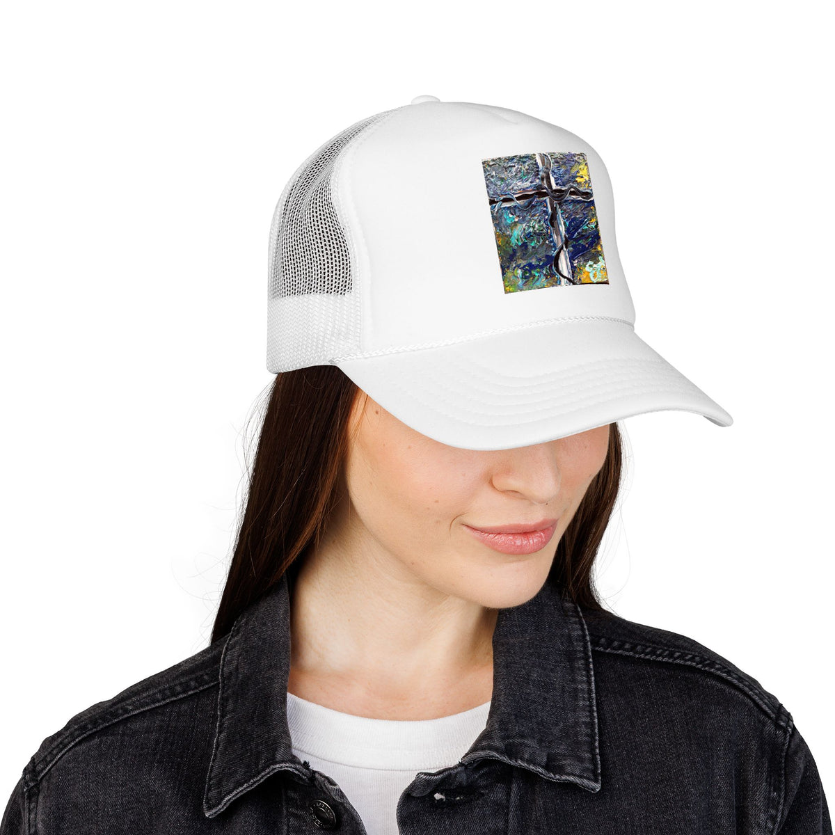 Abstract Cross Trucker Hat — Artistic Faith Mesh Cap