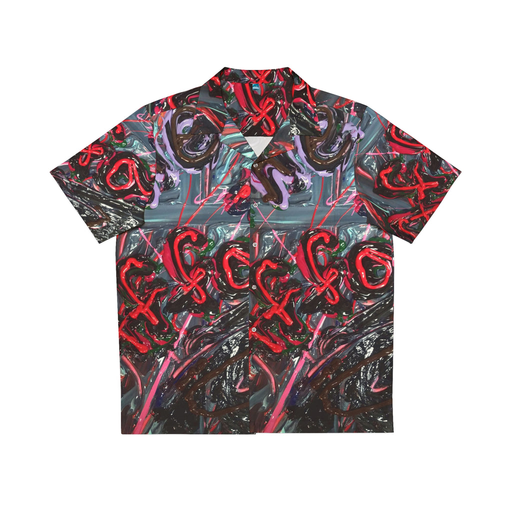 Abstract XO Pattern Hawaiian Shirt - Red & Black All-Over Print