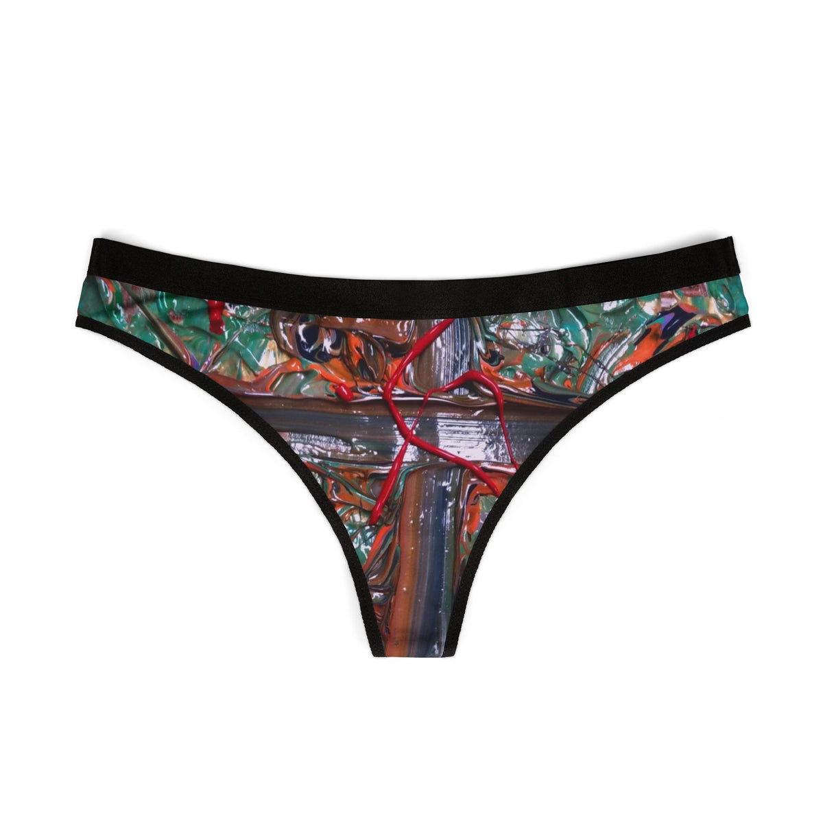 Women's Abstract Art Thong — Colorful Painterly AOP Undergarment