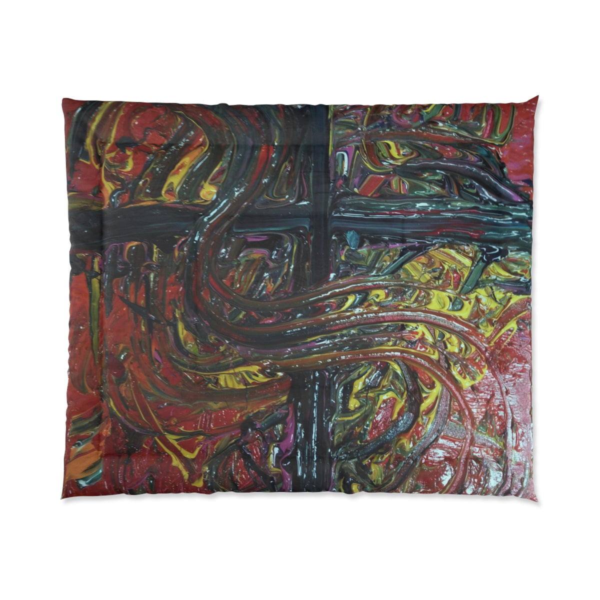 Abstract Red & Gold Swirl Comforter — Bold Modern Art Bedding