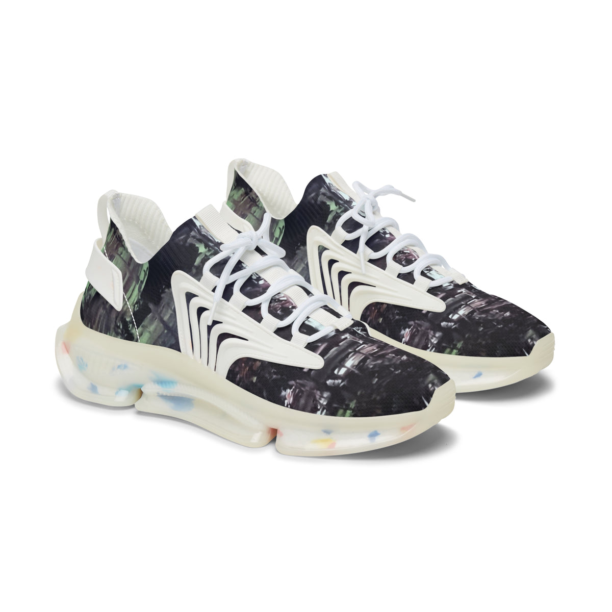Women's Mesh Sneakers — Urban Nightscape Athletic Shoes with Speckled Sole