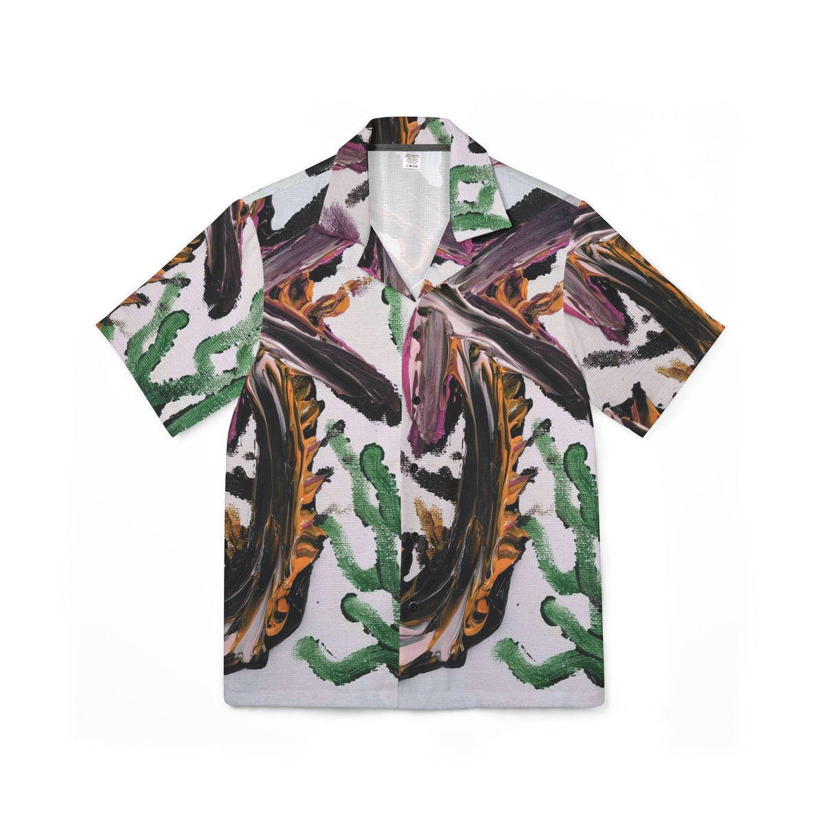 Abstract Tropical Hawaiian Camp Shirt — Painterly Cactus & Brushstroke Print