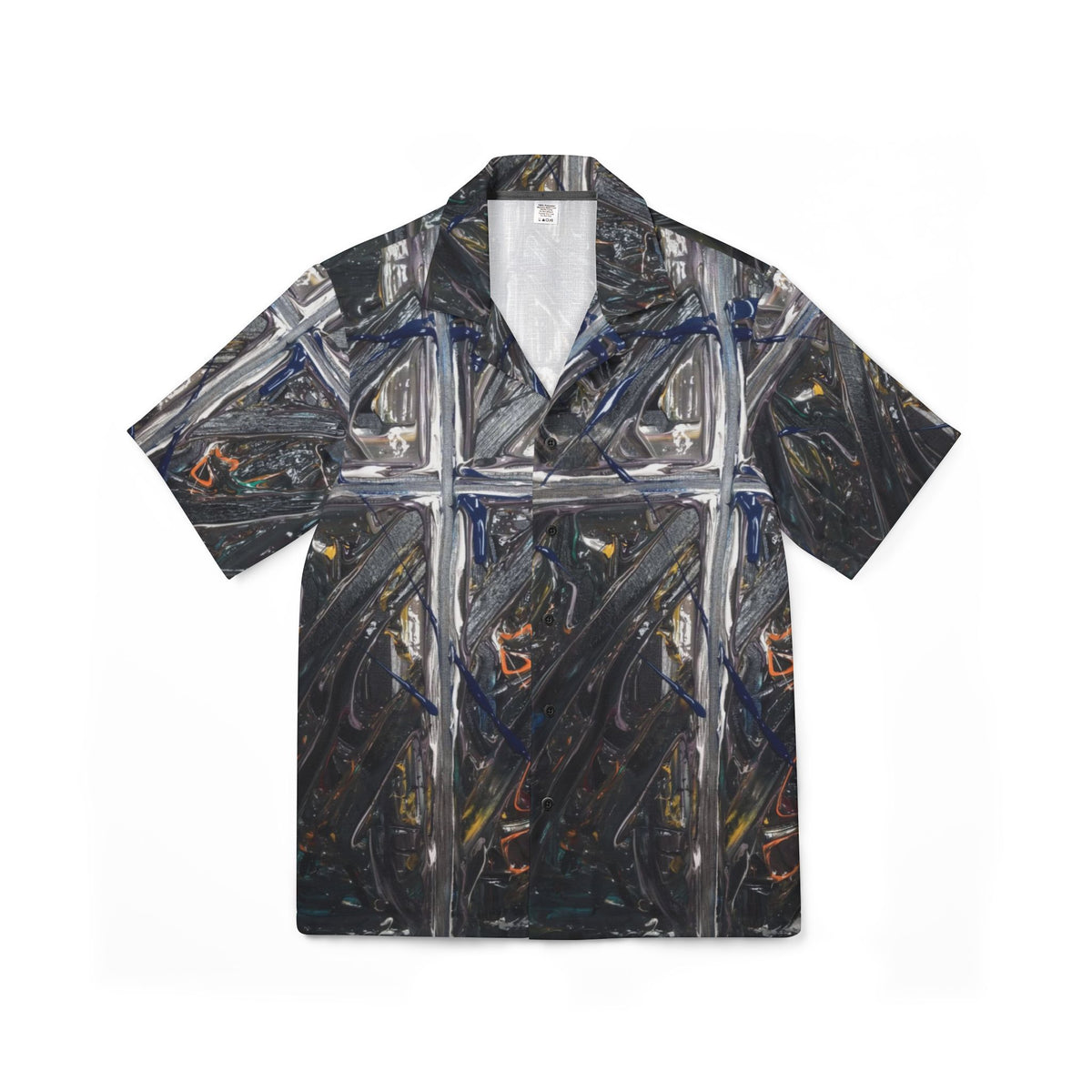 Men's Abstract Black Paint-Swipe Hawaiian Camp Shirt