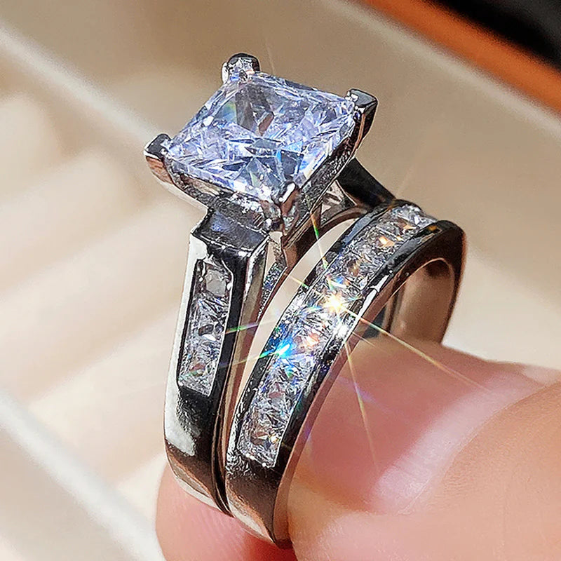 Luxury Square Zirconia Wedding Rings for Couples JahSonFire