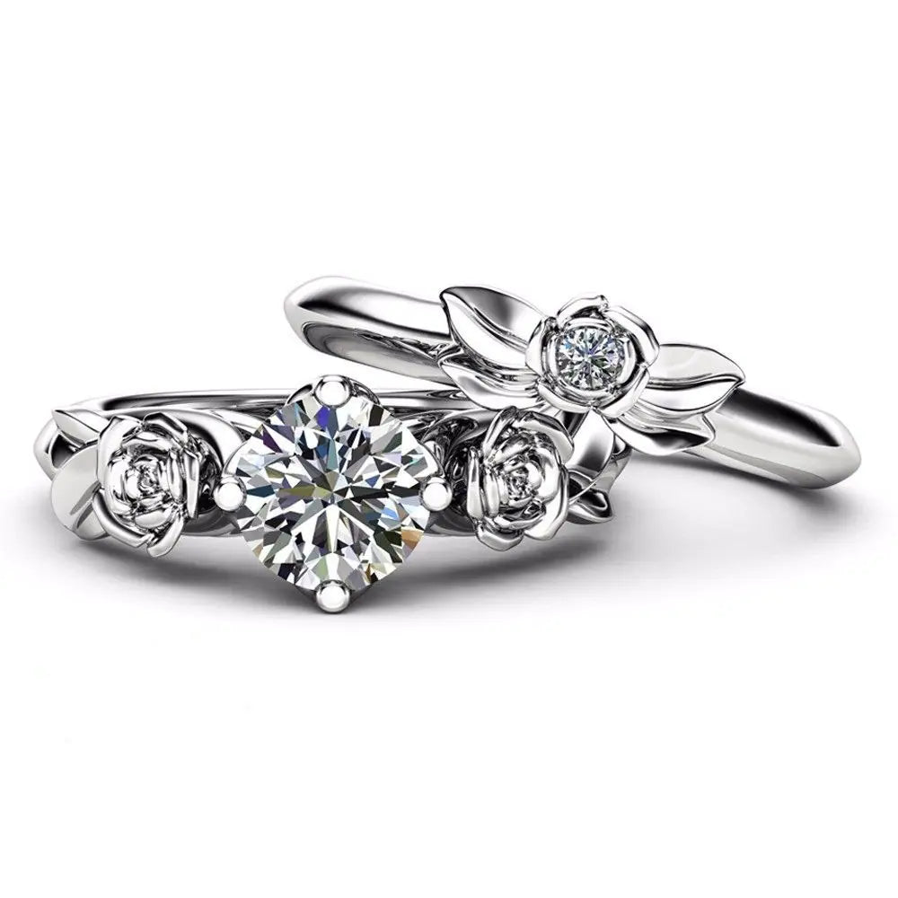 Rose Gold Couples Rings with Floral Diamond Design JahSonFire