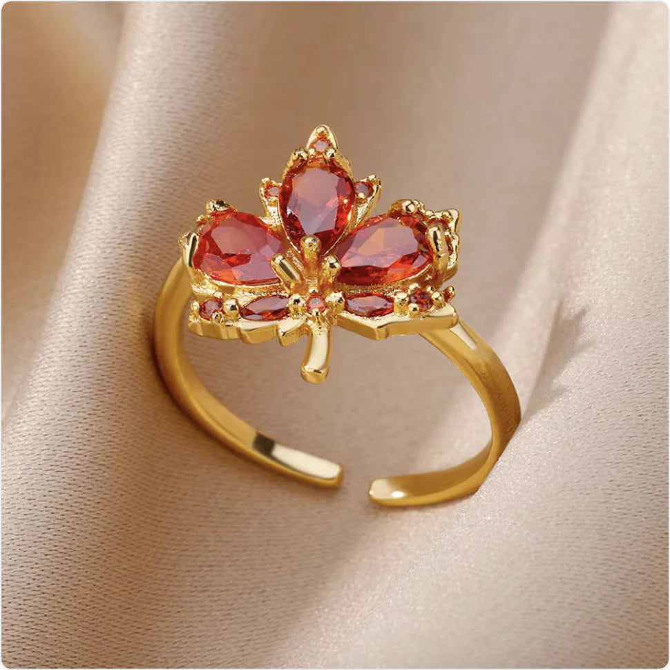 Copper Flower Zircon Diamond Ring JahSonFire