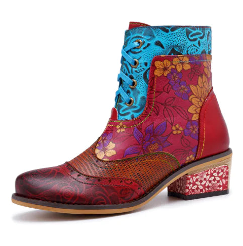 Lace-Up Women's Boots, Vintage Style Leather Cowboy Boots JahSonFire