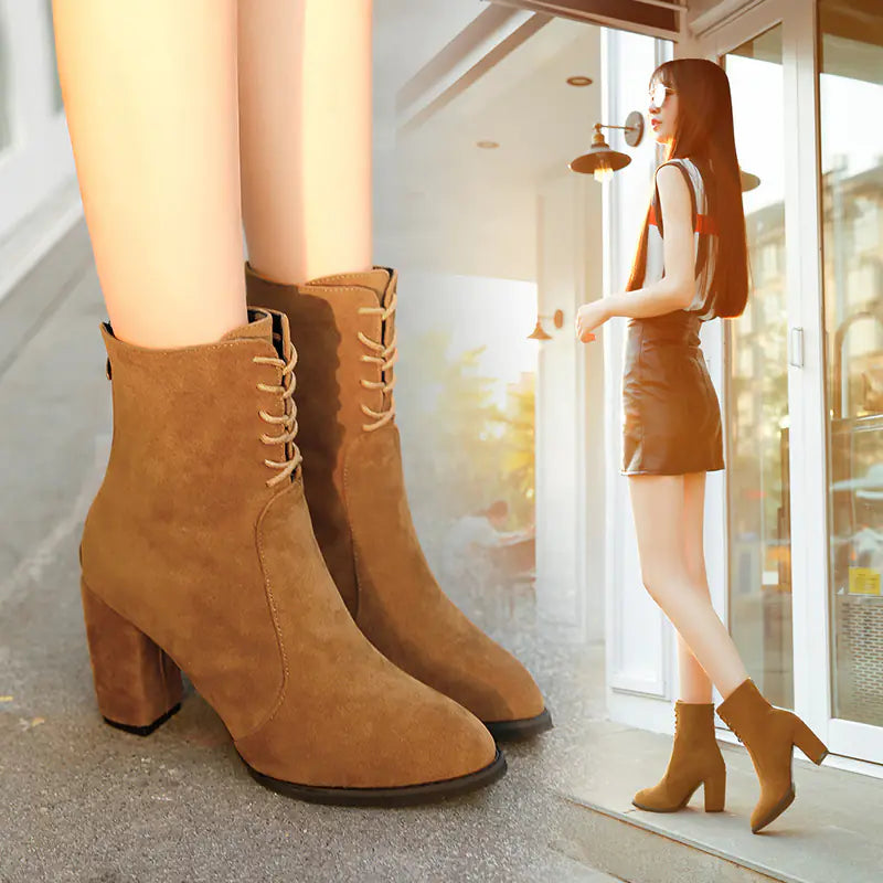 Martin Boots, Mid-Calf Boots, Chunky Heeled Short Boots JahSonFire