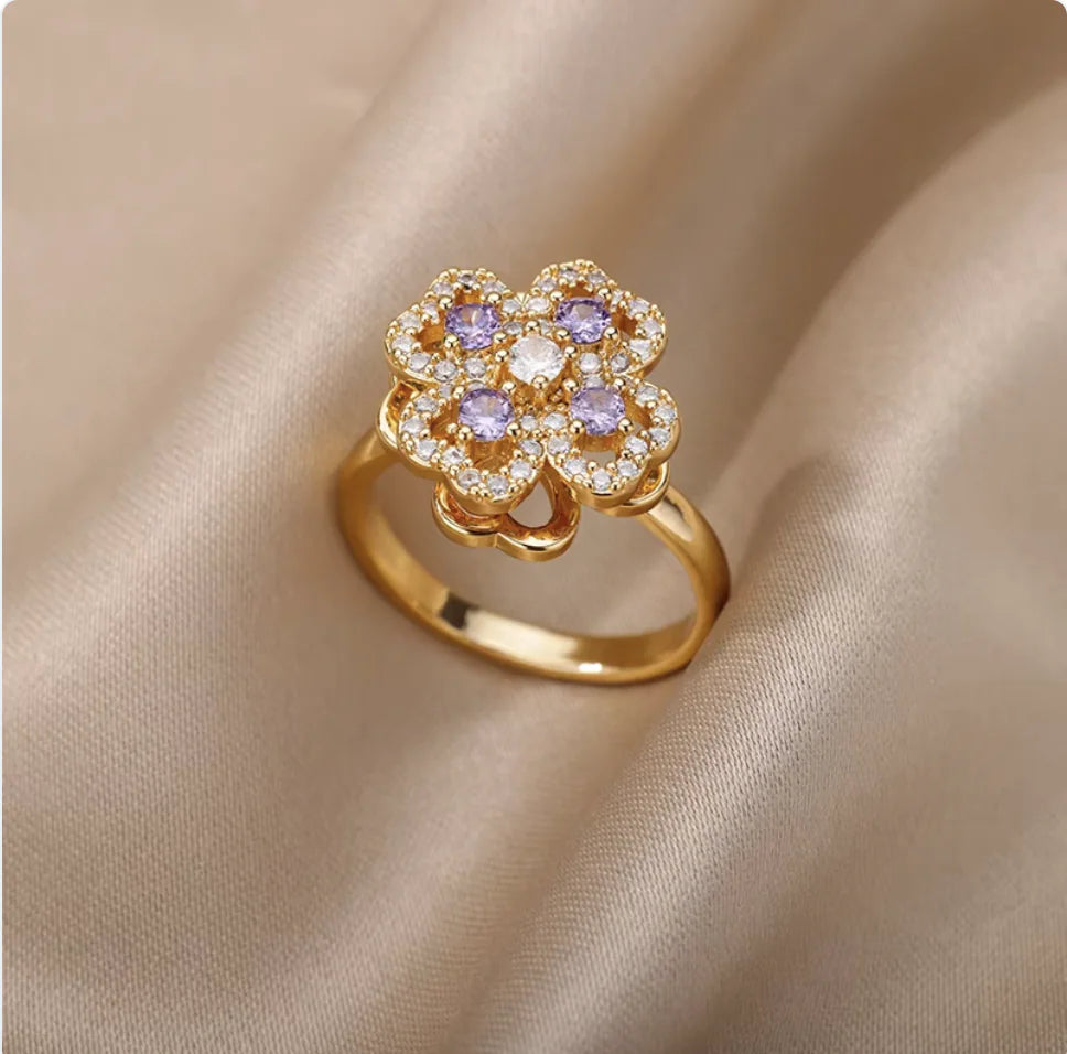 Copper Flower Zircon Diamond Ring JahSonFire