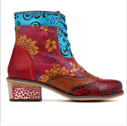 Lace-Up Women's Boots, Vintage Style Leather Cowboy Boots JahSonFire