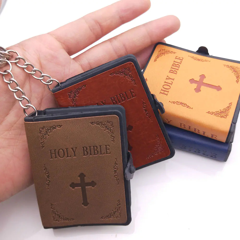 Mini Leather Bible Keychain with Cross Pendant JahSonFire