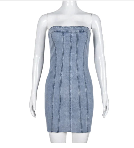 "Sexy Backless Strapless Denim Dress" JahSonFire