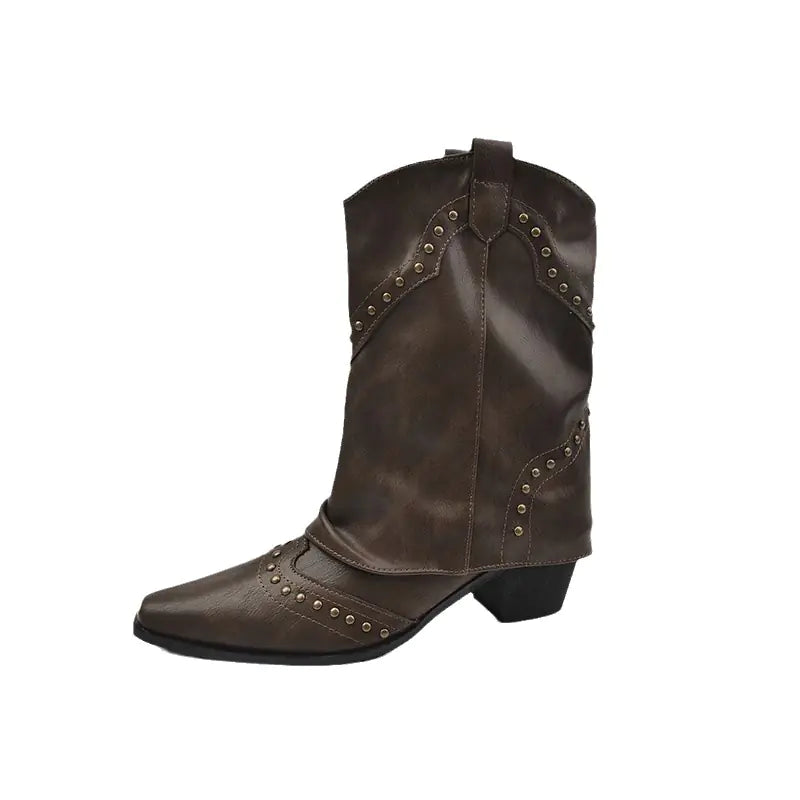 Fashionable Women's Mid-Heeled Rivet Cowboy Boots JahSonFire