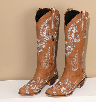 Viral Cowboy Boots with Embroidery and Rhinestones (One Pair) JahSonFire