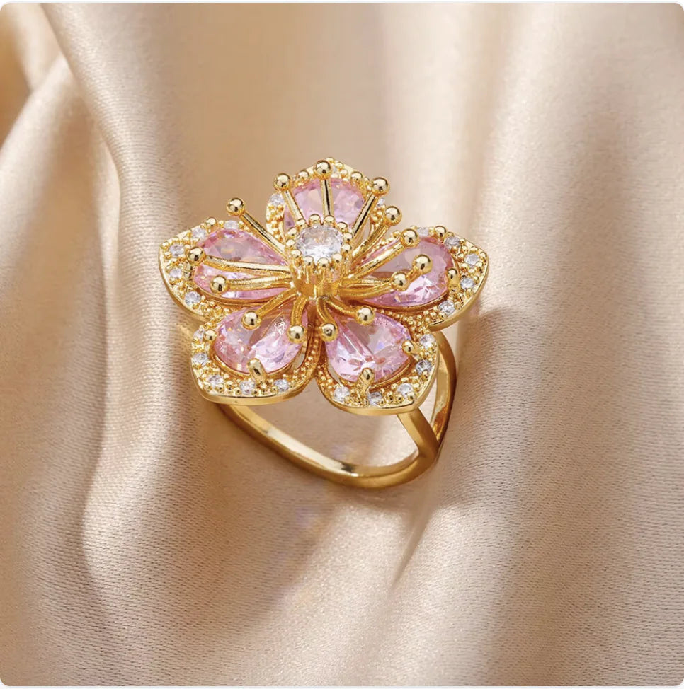Copper Flower Zircon Diamond Ring JahSonFire