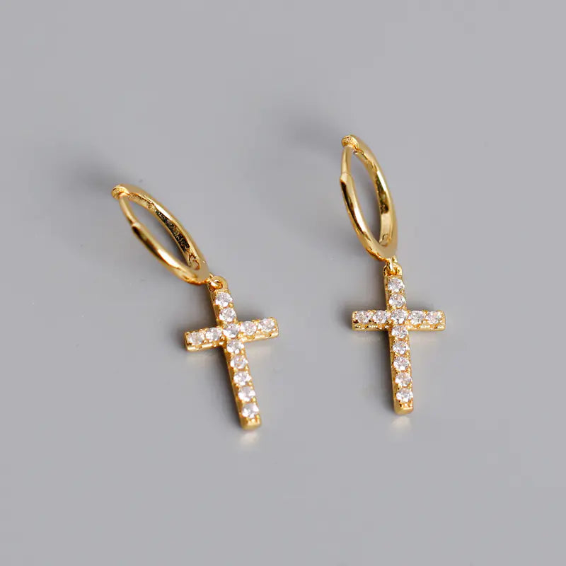 S925 Silver Cross Stud Earrings with Diamonds JahSonFire