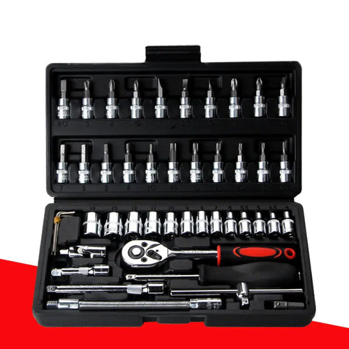46pcs Car Repair Tool Kit - Ratchet, Wrench, Socket Set JahSonFire