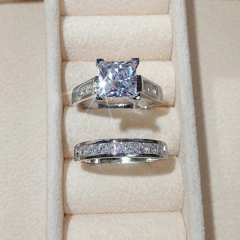 Luxury Square Zirconia Wedding Rings for Couples JahSonFire