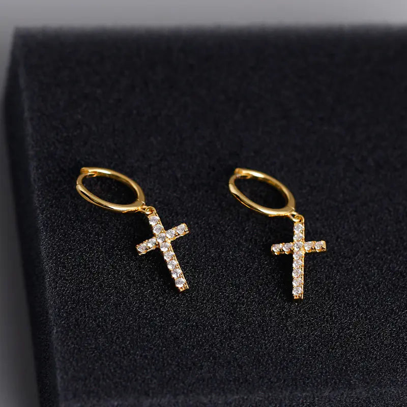 S925 Silver Cross Stud Earrings with Diamonds JahSonFire