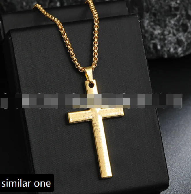 Cross Necklace with Jesus and Bible Verse Design JahSonFire