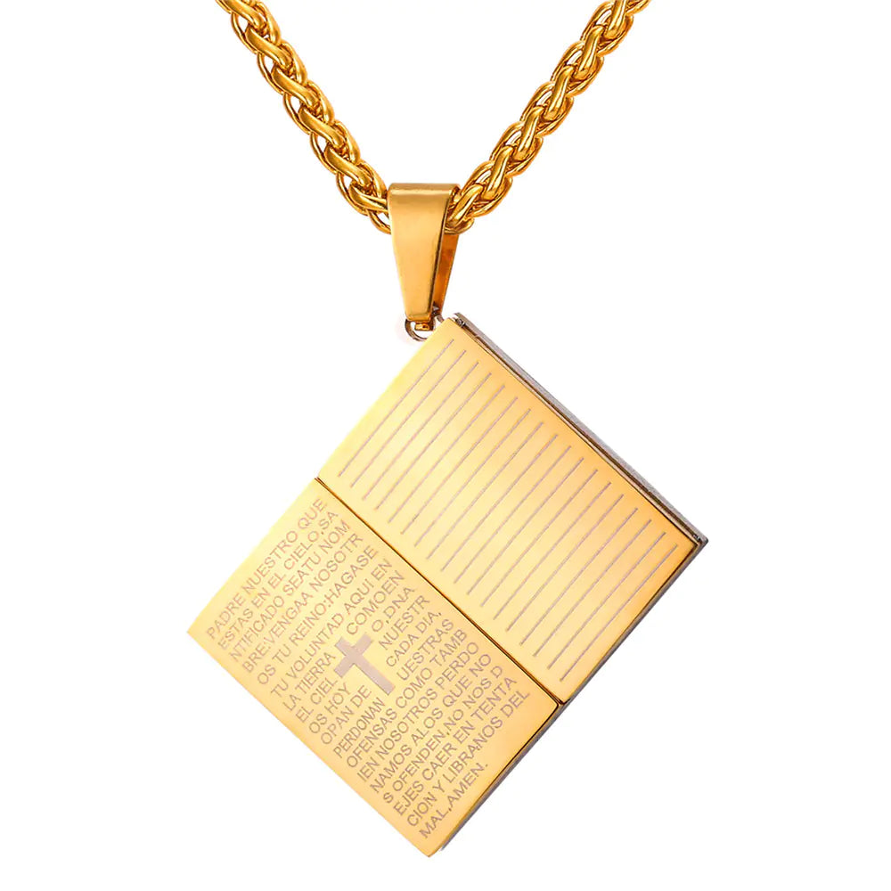 Jesus Blue Holy Bible Pendant Necklace in Stainless Steel JahSonFire