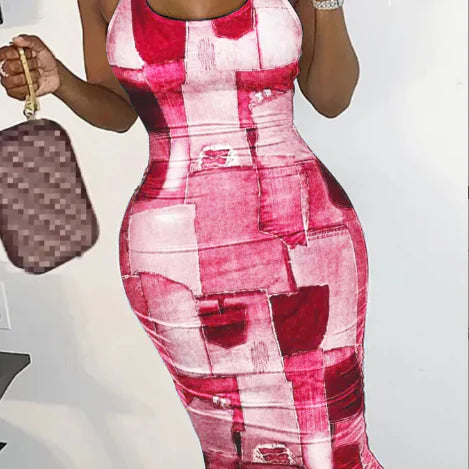 Comfortable Slim Fit Women's Multicolor Grid Dresses JahSonFire