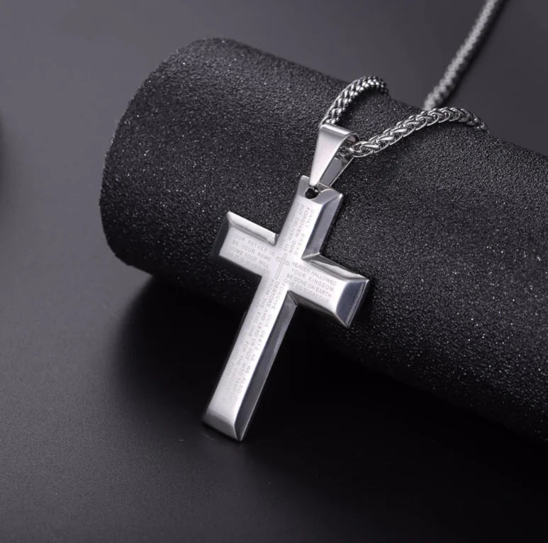 Cross Necklace with Jesus and Bible Verse Design JahSonFire