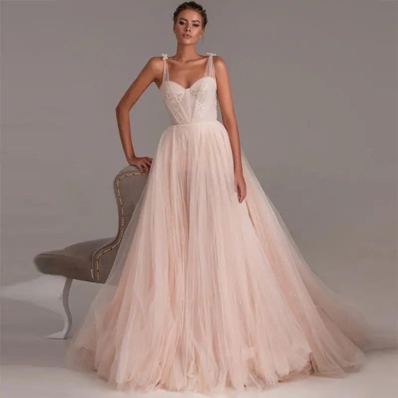 Champagne Color Strap Wedding Dress JahSonFire