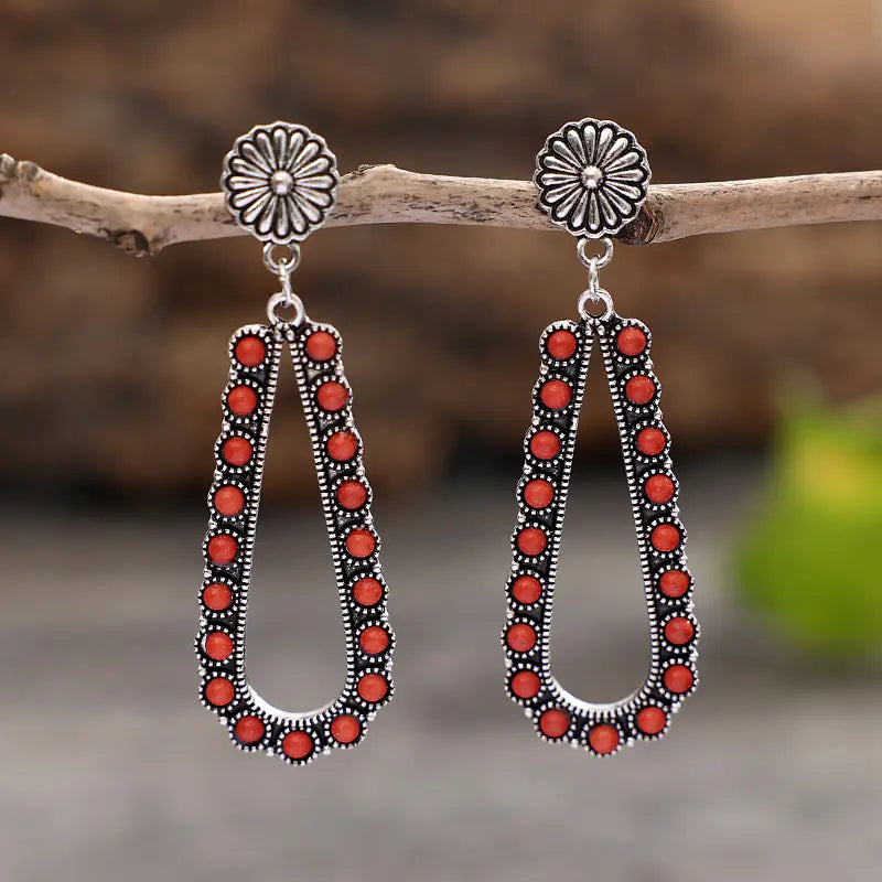 Vintage Teardrop Turquoise Hollow Western Earrings JahSonFire