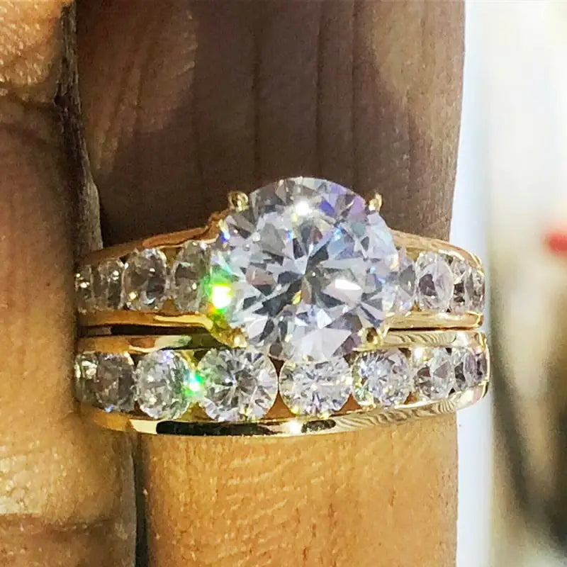 Gold Plated Luxury Wedding Rings with Rhinestone Zircon JahSonFire