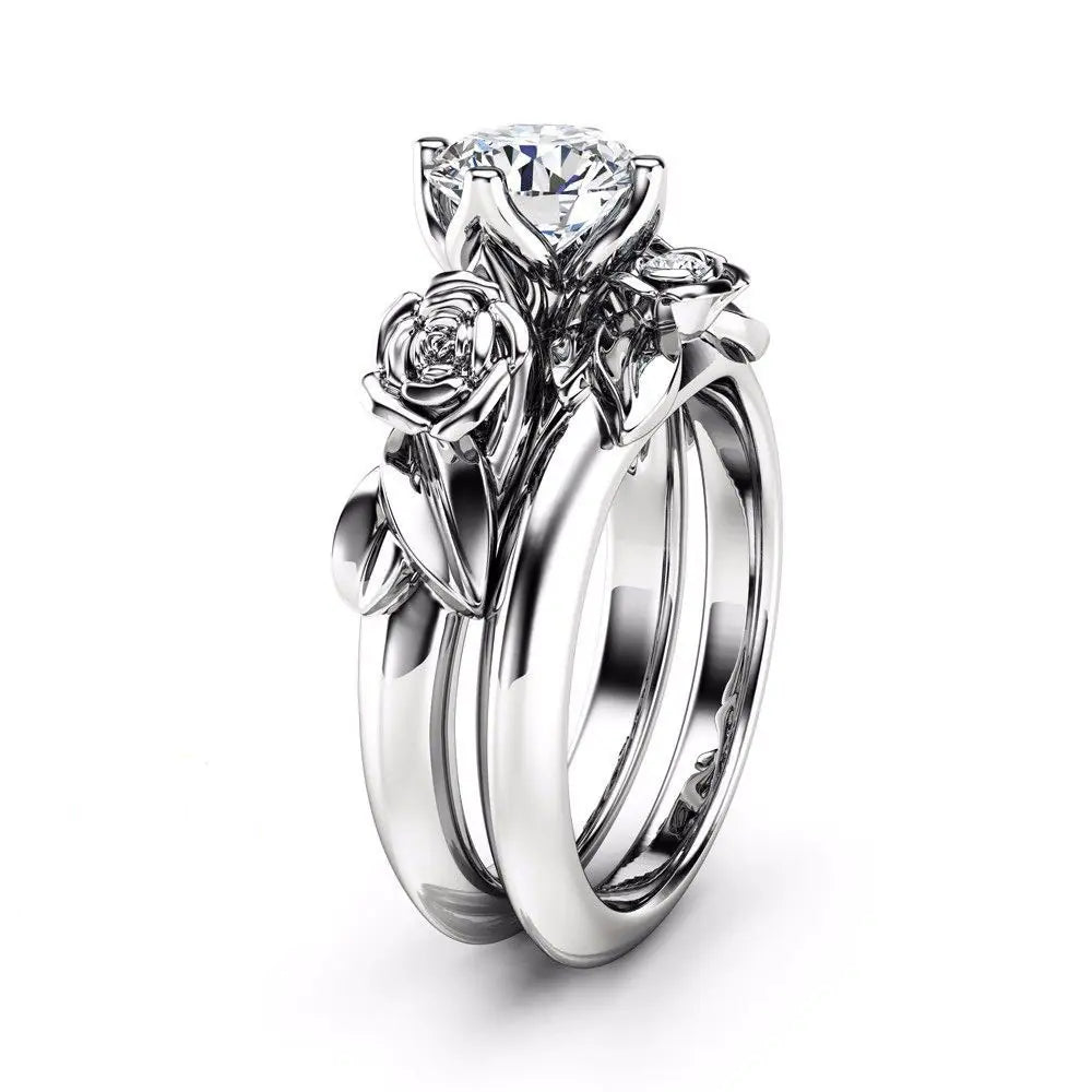 Rose Gold Couples Rings with Floral Diamond Design JahSonFire