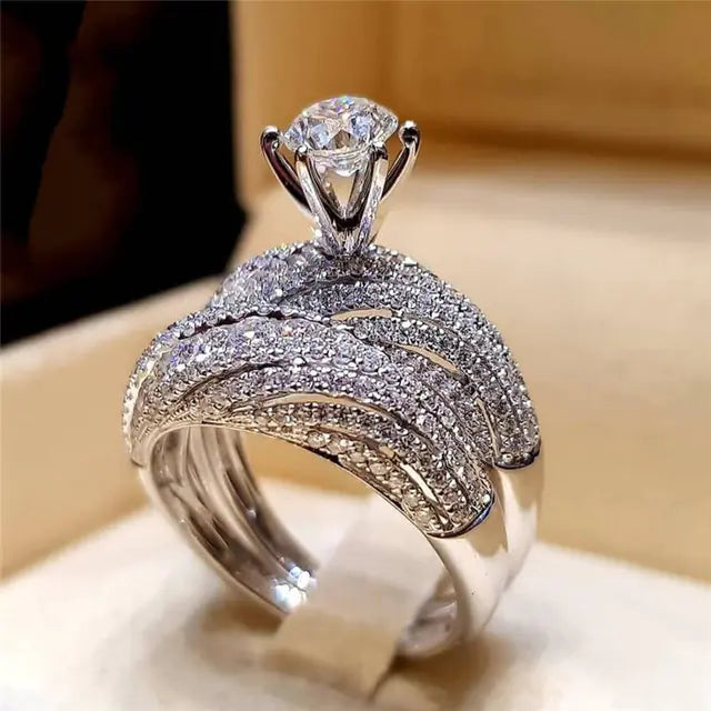 Fashionable Eight Hearts and Arrows Wedding Rings Set JahSonFire