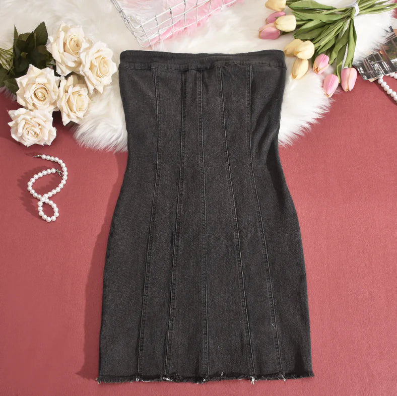 "Sexy Backless Strapless Denim Dress" JahSonFire
